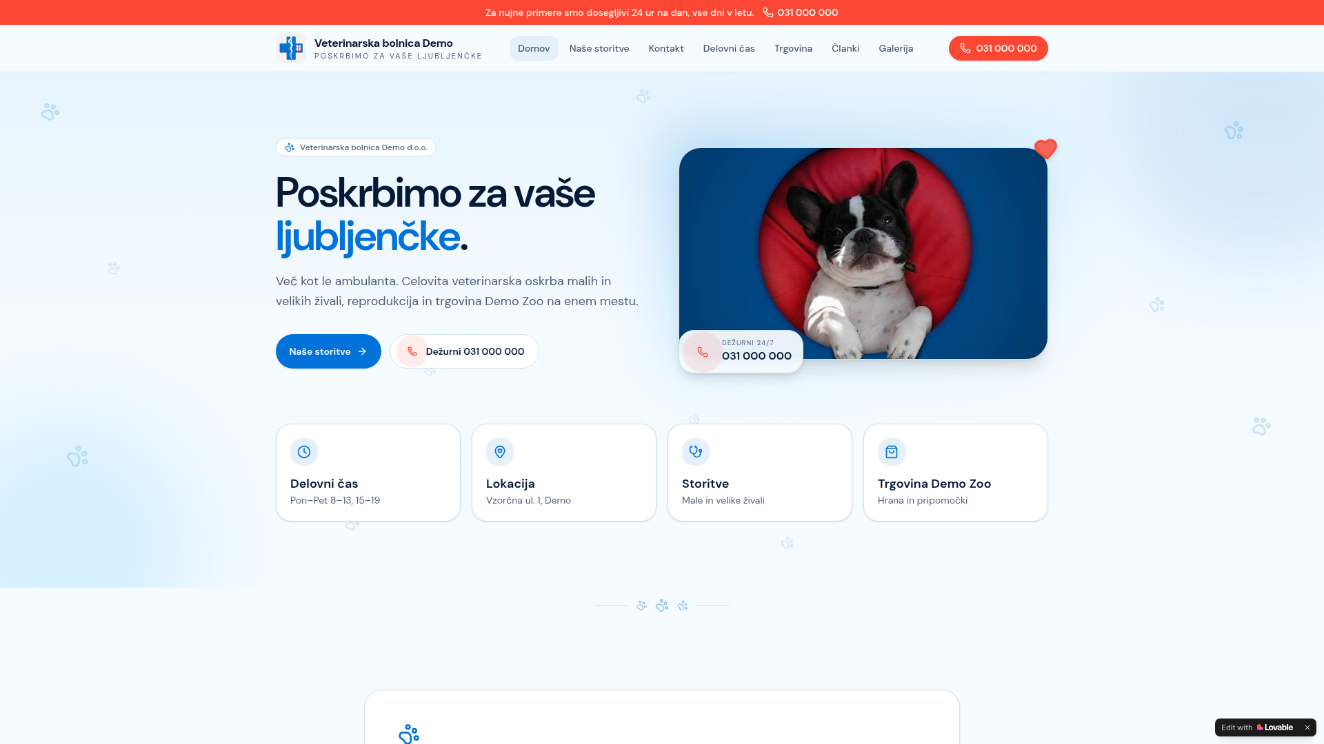 Veterinarska Bolnica — preview spletne strani